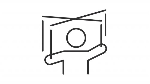Manipulation person line animation. Pulling puppet strings animated icon. Psychological abuse, harassment. Black illustration on white background. HD video with alpha channel. Motion graphic