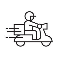 Shipping fast delivery man riding motorcycle icon symbol, Pictogram flat outline design for apps and websites, Isolated on white background, Vector illustration