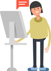 Girl Character Working on Computer
