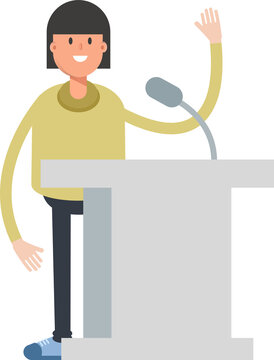 Girl Character Speaking On Podium
