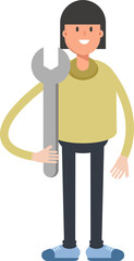 Girl Character Holding Wrench
