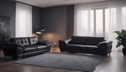 Two Black sofas in modern design living room