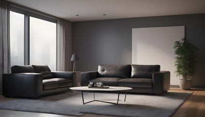 Fototapeta na wymiar Two black sofas in modern design living room