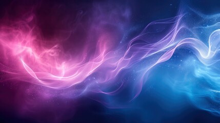Abstract neon-like smoke in a gradient of colors. Silk fabric background caught in a gentle breeze or the hypnotic dance of auroras in a night sky. - obrazy, fototapety, plakaty