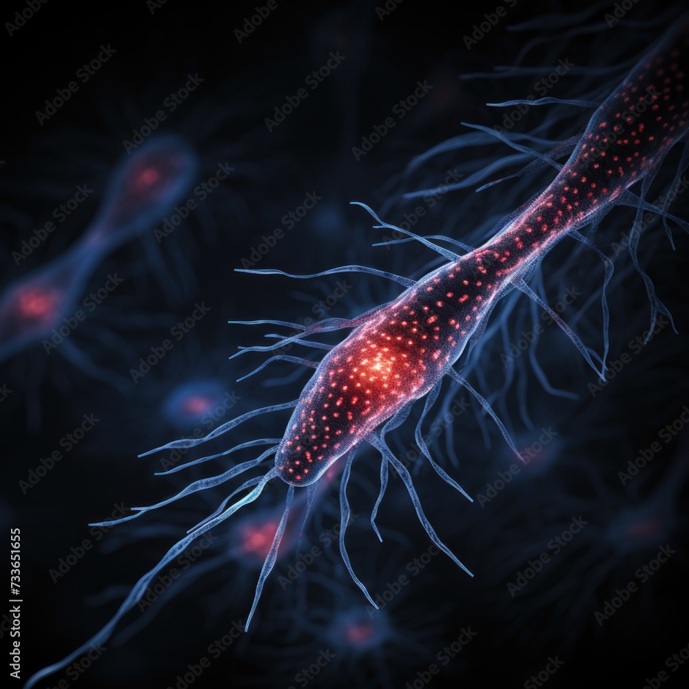 Poster a close up of a cell with a red spot. generative ai.