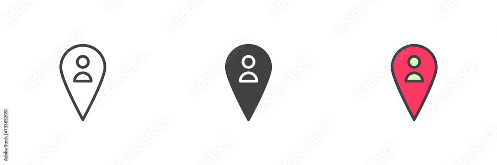 Poster Man location pin different style icon set