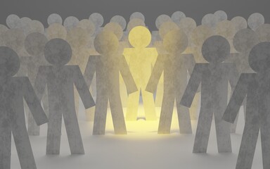 大勢の中で一人スポットライトが当たる紙人形