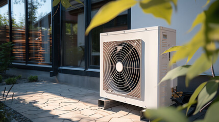 air heat pump near a modern house