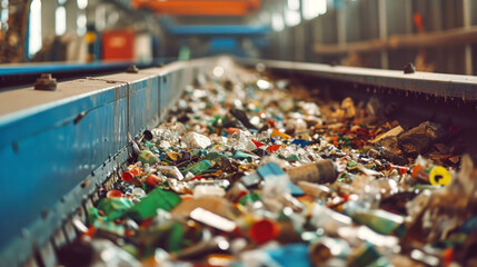 Rows of Shelves Filled With Bottles in Garbage Processing Plant