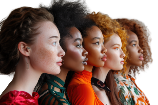 Diverse Group of Women Side Profile View Transparent PNG