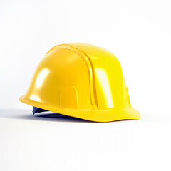 Fototapeta premium Yellow hard hat isolated on white background, 3d render. Yellow helmet for Labour Day concept.
