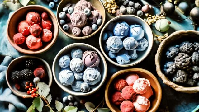 Various types of colorful and tasty ice cream