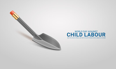 World day against Child Labor.Stop child labour, Child worker washing utensils, 3D Illustration