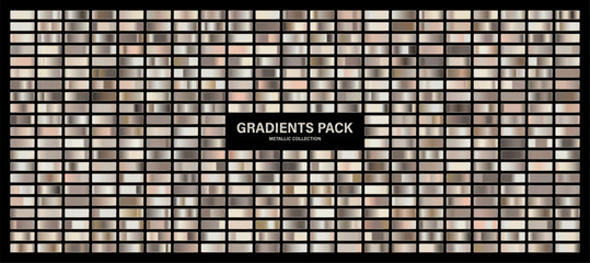 Silver glossy gradient, metal foil texture. Color swatch set. Collection of high quality gradients. Shiny metallic background. Design element. Vector illustration