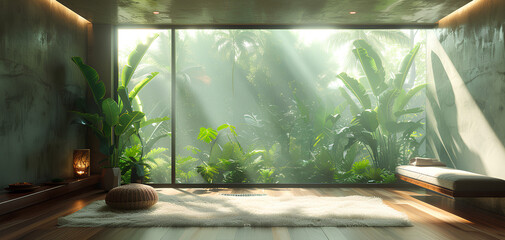 photo of a room with a green plant concept and has a window