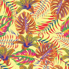 Abstract Floral seamless pattern with leaves. tropical background	
