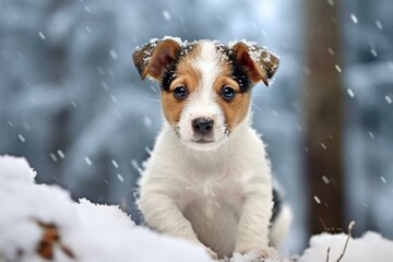 Cheerful winter jack russell puppy. Generative AI