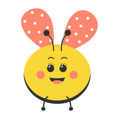 Cute round bee. Kawaii character. Cartoon flat vector illustration.