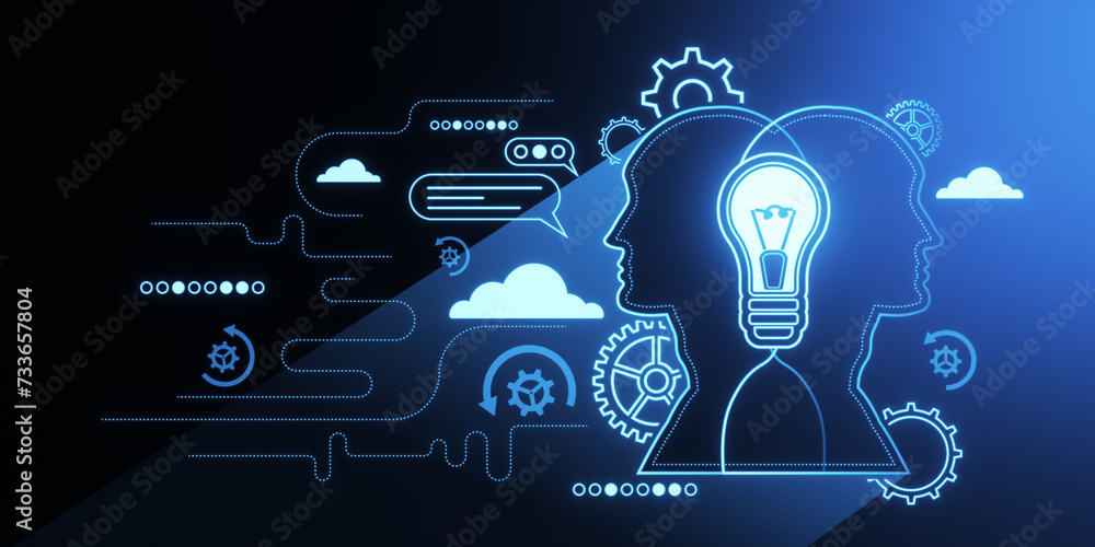 Wall mural creative ai chat gpt hologram on digital background. artificial intelligence communication concept. 