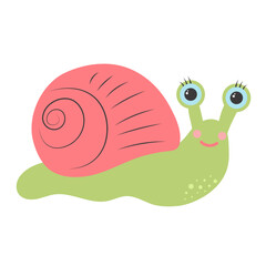 Cute little snail. Vector illustration isolated on white background.