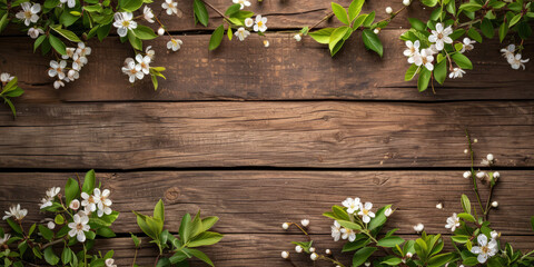 Fototapeta na wymiar rustic wooden background with a spring theme and wooden slats