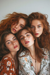 Obraz premium Intimate Portrait of Four Attractive Young Redheaded Women with Freckles
