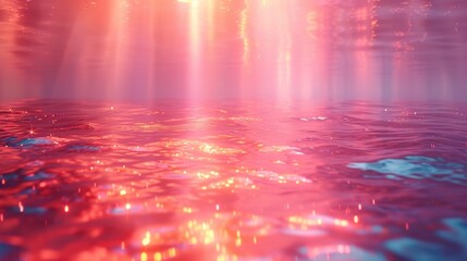 Red and Pink Light Reflections Dancing on Water Surface