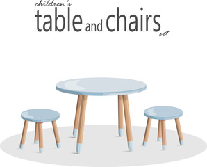 vector illustration of wooden table and chairs in blue color