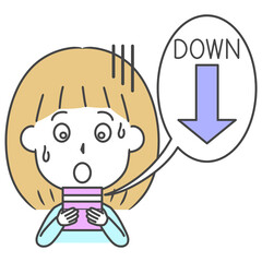 通帳を見て驚く女性　上半身　イラスト