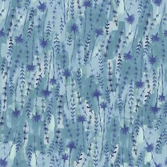 Abstract flowers and leaves repeat seamless pattern. Watercolor and digital hand-drawn pattern. mixed media for design of wallpaper, textiles, fabrics