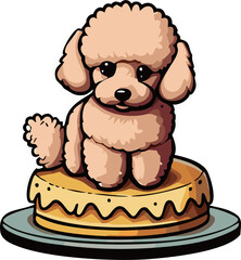 パンケーキの上に乗った可愛いプードルのイラスト