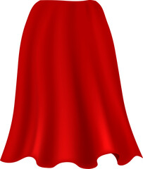 Red cape. Realistic draped scarlet cloak. Drapery silk and velvet textile. Mantle costume, masquerade and carnival cloth. Superhero robe. Magic cover. Vector isolated element