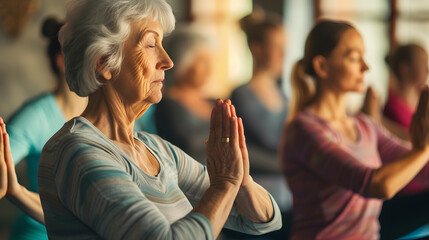 A photo of a yoga class, with people of all ages and fitness levels practicing different poses.