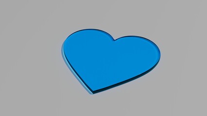 Niebieskie szklane serce na szarym tle - obrazy, fototapety, plakaty