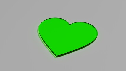 Zielone szklane serce na szarym tle - obrazy, fototapety, plakaty