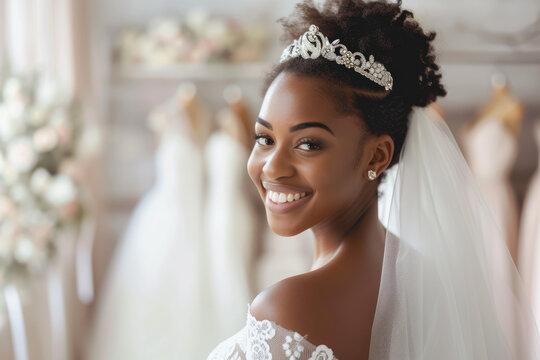 portrait of a beautiful african bride in her wedding dress