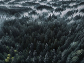 forest, fir-trees, fog, altitude, clouds