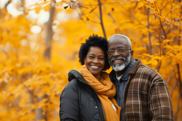 senior heterosexual African American couple in beautiful autumnal nature
