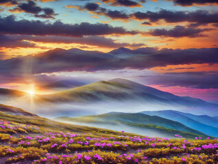 Mountain, valley, landscape , fields. Nature , hills, clouds, sky,