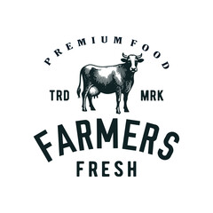 vintage logo cow farm fresh vector illustration