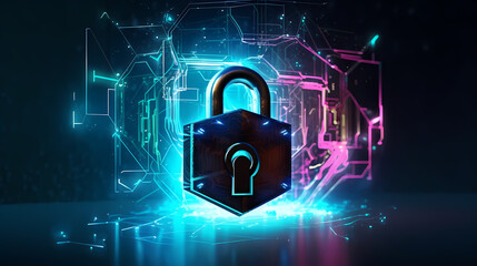 Cyber security, data protection, cyber attack concept on blue background