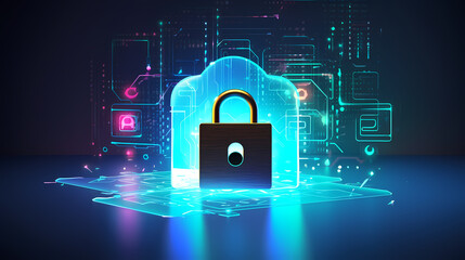 Cyber security, data protection, cyber attack concept on blue background