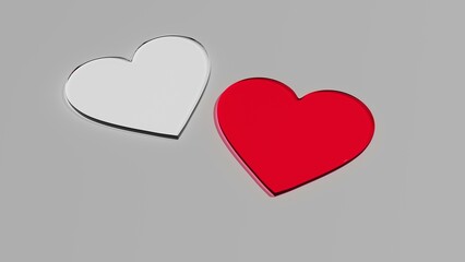 Dwa szklane białe czerwone serca na szarym tle © Greg [RenderMania]