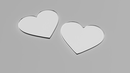 Dwa szklane białe serca na szarym tle © Greg [RenderMania]