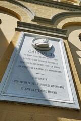 Marble plaque dedicated to Giuseppe Garibaldi in Cavalca square in Vicopisano, Tuscany, Italy
