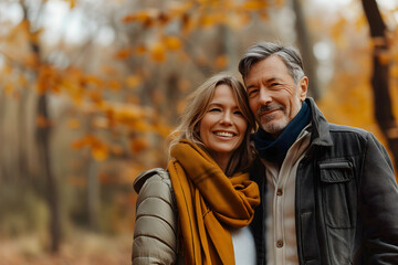 adult heterosexual Caucasian couple in beautiful autumnal nature