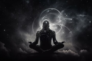 Contemplative state of mind connecting to the universe. Generative AI