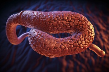 3D illustration of pancreas secreting insulin. Generative AI - obrazy, fototapety, plakaty