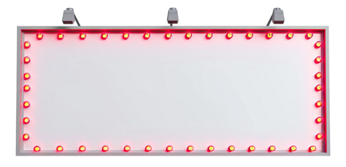A high-quality PNG of a cartoon-style retro billboard, featuring ultra-realistic white design with vibrant red lights on its edges, cut out background.