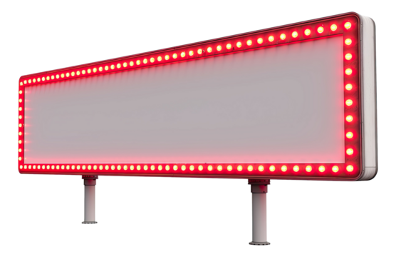 A high-quality PNG of a cartoon-style retro billboard, featuring ultra-realistic white design with vibrant red lights on its edges, cut out background.